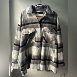 Zara Women’s Long Plaid Overshirt Large